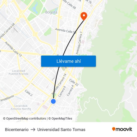 Bicentenario to Universidad Santo Tomas map