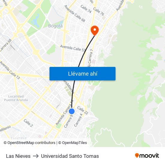 Las Nieves to Universidad Santo Tomas map