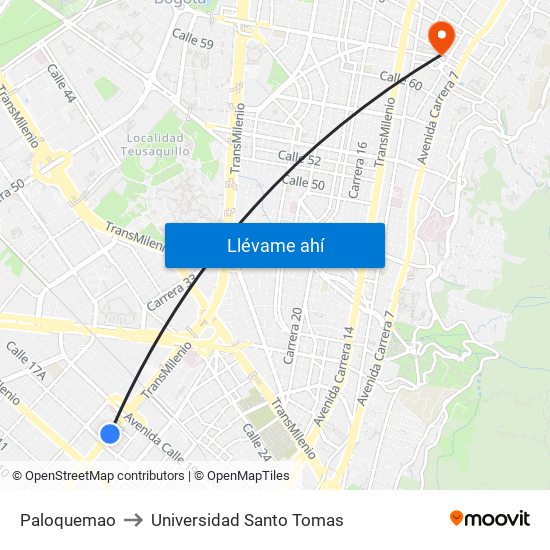 Paloquemao to Universidad Santo Tomas map