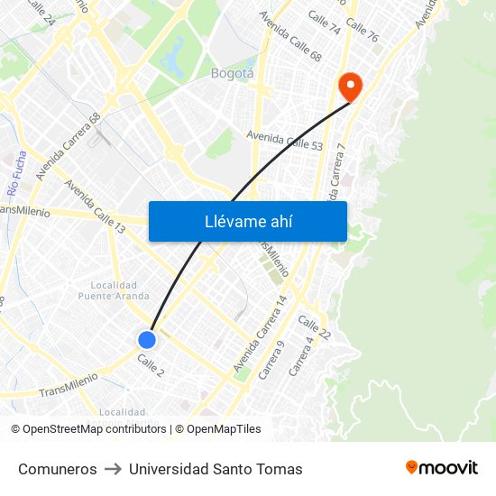 Comuneros to Universidad Santo Tomas map