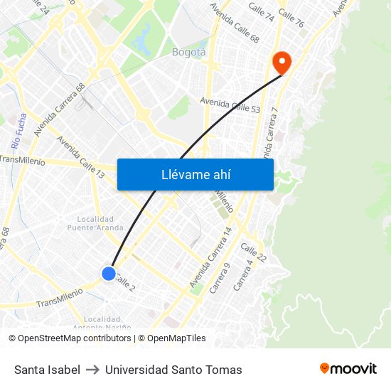 Santa Isabel to Universidad Santo Tomas map