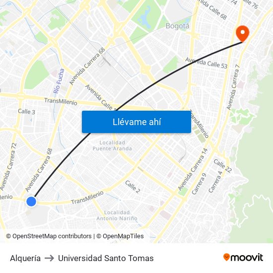 Alquería to Universidad Santo Tomas map