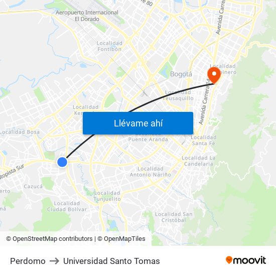 Perdomo to Universidad Santo Tomas map