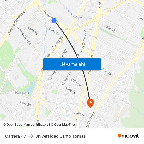 Carrera 47 to Universidad Santo Tomas map