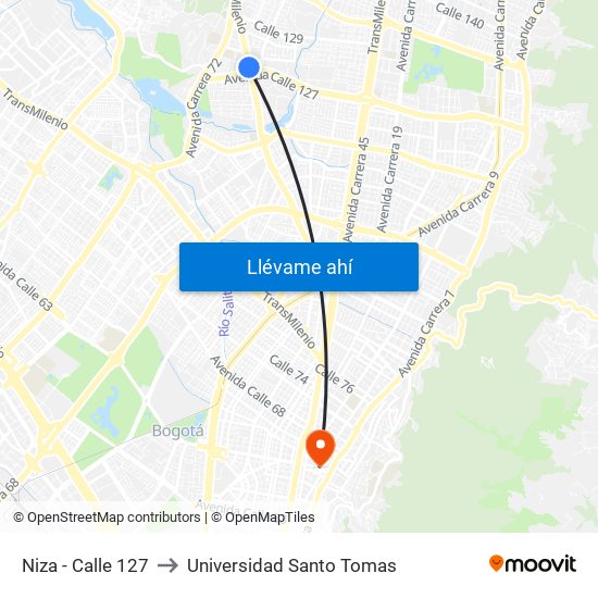 Niza - Calle 127 to Universidad Santo Tomas map