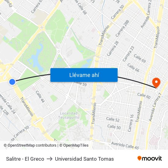 Salitre - El Greco to Universidad Santo Tomas map
