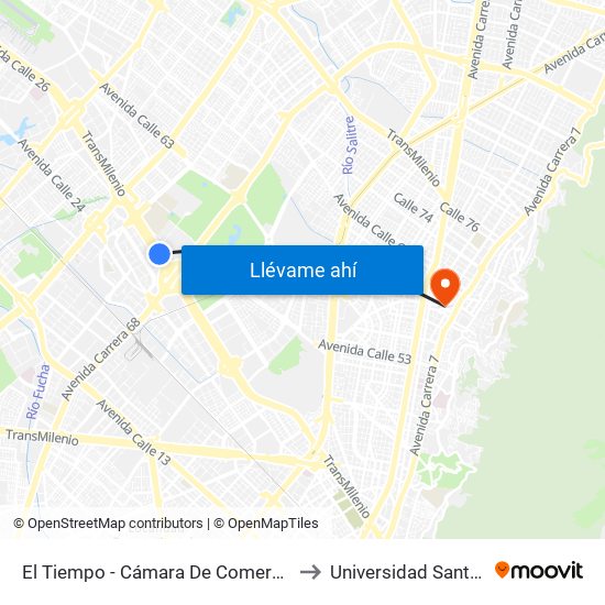 El Tiempo - Cámara De Comercio De Bogotá to Universidad Santo Tomas map