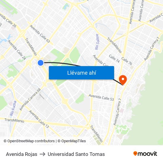 Avenida Rojas to Universidad Santo Tomas map