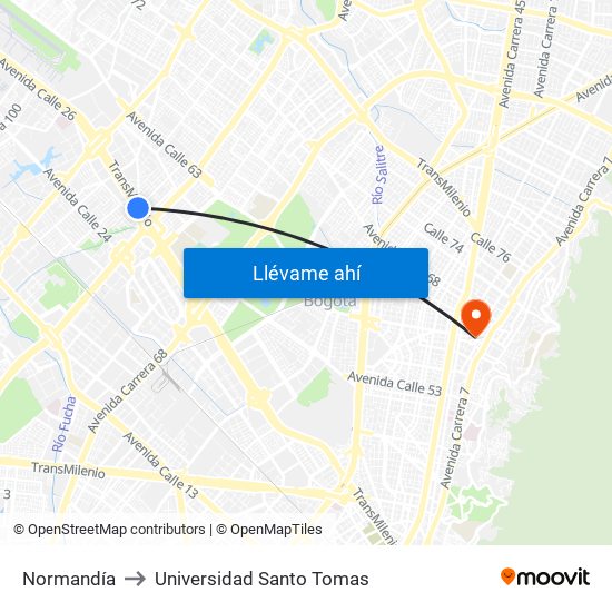 Normandía to Universidad Santo Tomas map