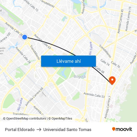 Portal Eldorado to Universidad Santo Tomas map