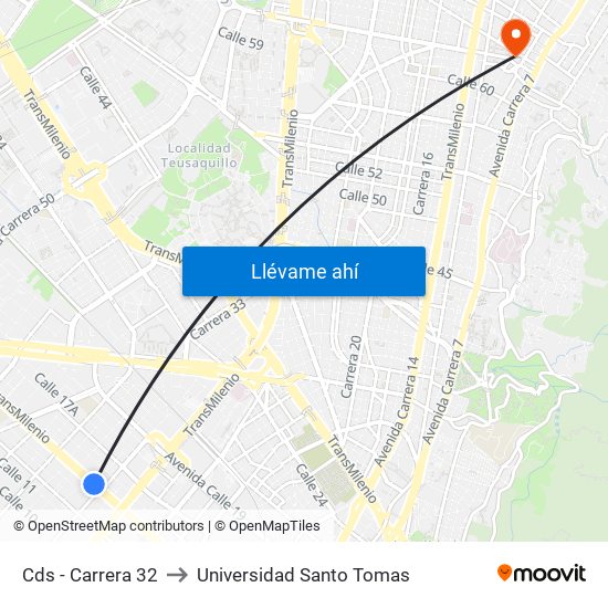 Cds - Carrera 32 to Universidad Santo Tomas map
