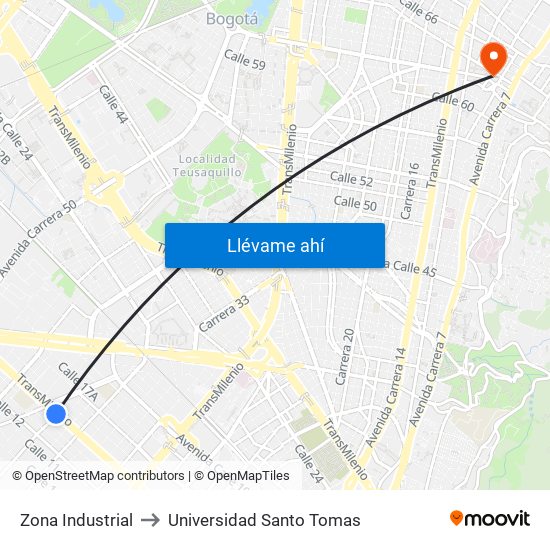 Zona Industrial to Universidad Santo Tomas map