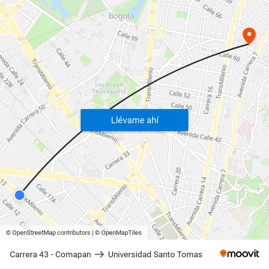 Carrera 43 - Comapan to Universidad Santo Tomas map