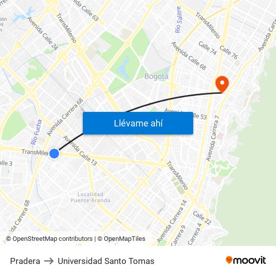 Pradera to Universidad Santo Tomas map
