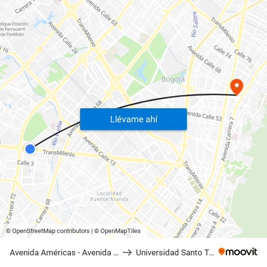 Avenida Américas - Avenida Boyacá to Universidad Santo Tomas map