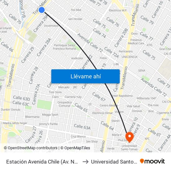 Estación Avenida Chile (Av. NQS - Cl 71c) to Universidad Santo Tomas map