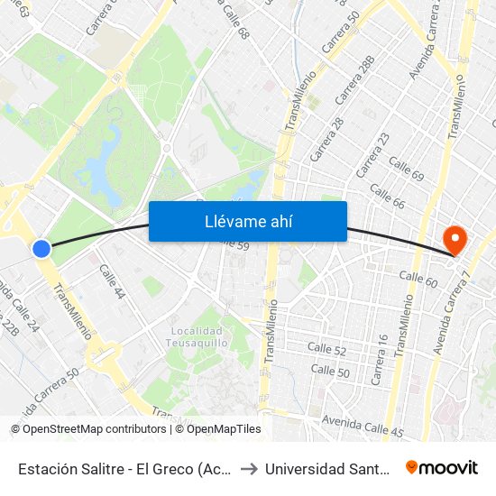 Estación Salitre - El Greco (Ac 26 - Ak 68) to Universidad Santo Tomas map