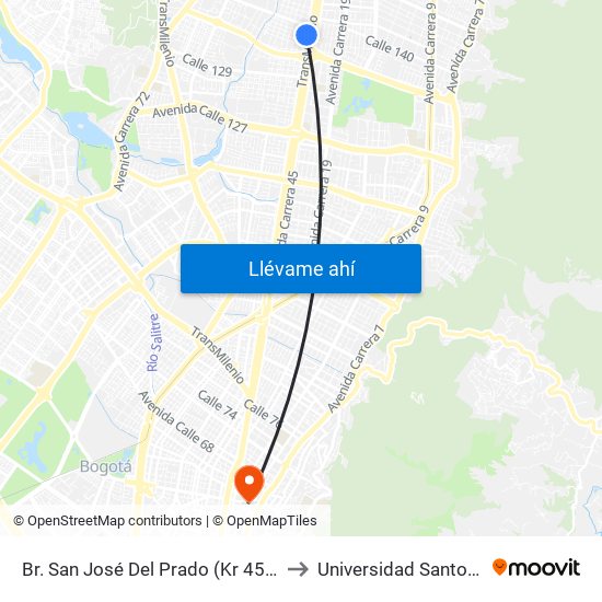 Br. San José Del Prado (Kr 45a - Cl 137) to Universidad Santo Tomas map