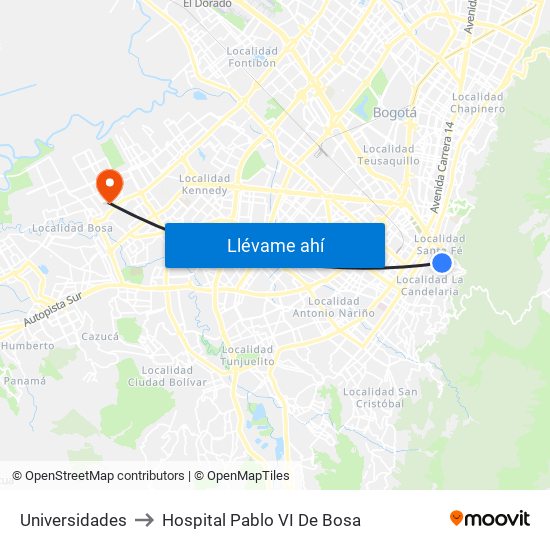 Universidades to Hospital Pablo VI De Bosa map