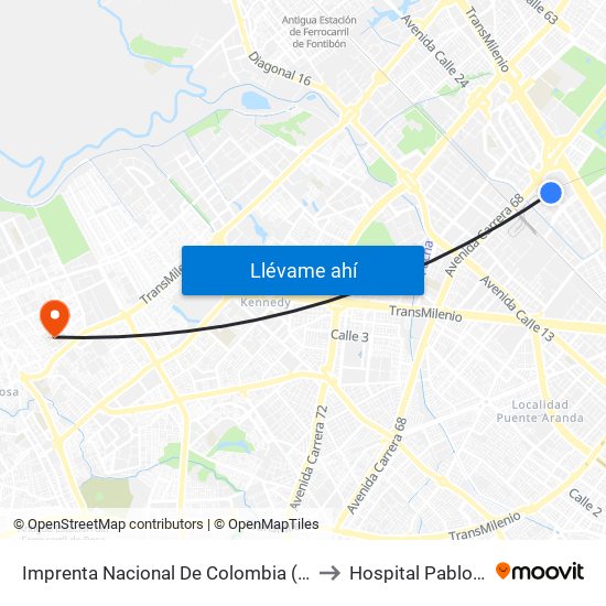 Imprenta Nacional De Colombia (Av. Esperanza - Kr 66) to Hospital Pablo VI De Bosa map
