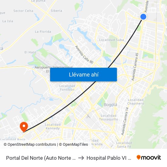 Portal Del Norte (Auto Norte - Cl 174a) to Hospital Pablo VI De Bosa map