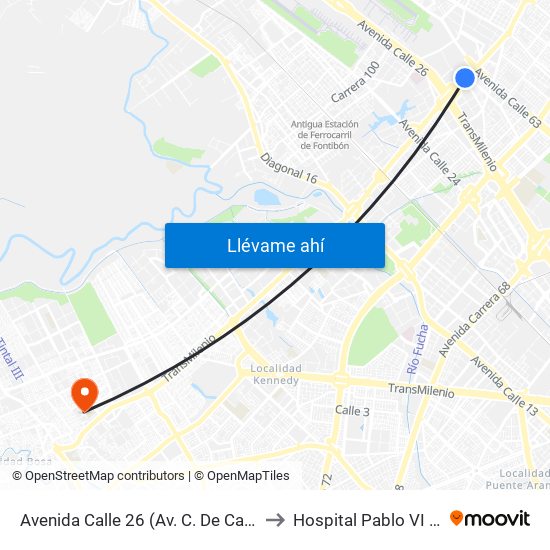Avenida Calle 26 (Av. C. De Cali - Cl 51) (A) to Hospital Pablo VI De Bosa map
