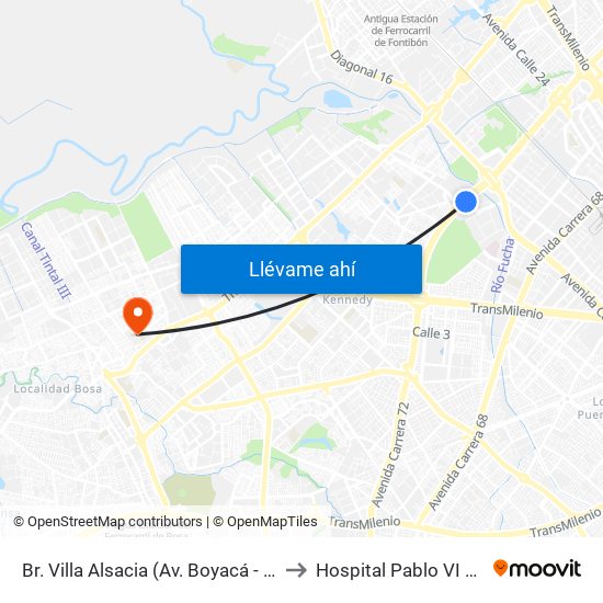 Br. Villa Alsacia (Av. Boyacá - Cl 12a) (A) to Hospital Pablo VI De Bosa map