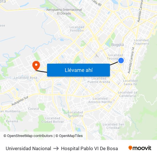 Universidad Nacional to Hospital Pablo VI De Bosa map