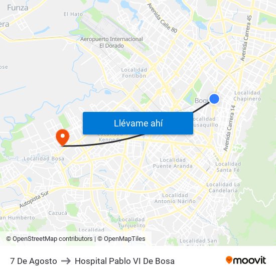 7 De Agosto to Hospital Pablo VI De Bosa map