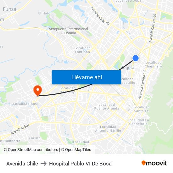 Avenida Chile to Hospital Pablo VI De Bosa map