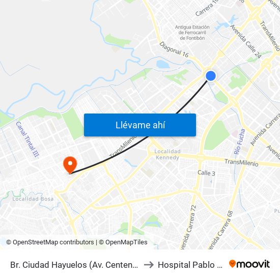 Br. Ciudad Hayuelos (Av. Centenario - Av. C. De Cali) to Hospital Pablo VI De Bosa map