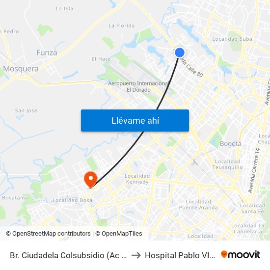 Br. Ciudadela Colsubsidio (Ac 80 - Kr 112a) to Hospital Pablo VI De Bosa map