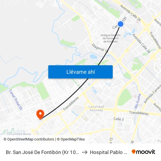 Br. San José De Fontibón (Kr 100 - Av. Esperanza) to Hospital Pablo VI De Bosa map