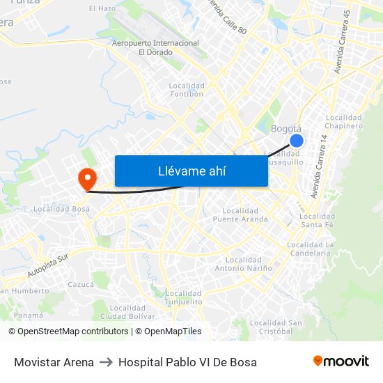 Movistar Arena to Hospital Pablo VI De Bosa map