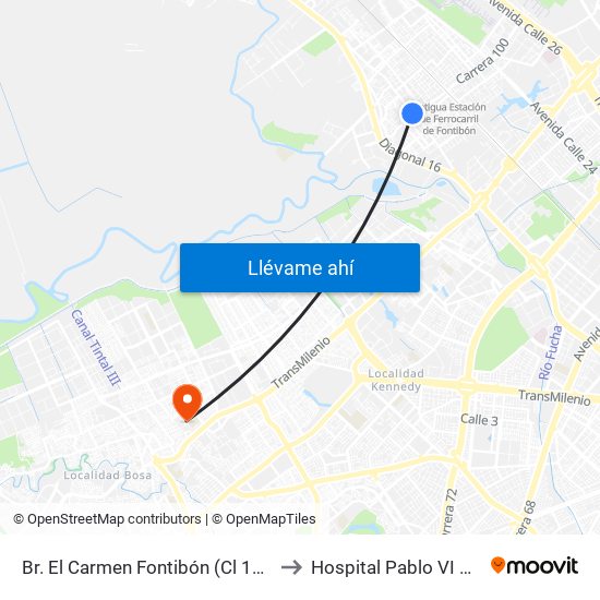 Br. El Carmen Fontibón (Cl 17 - Kr 100) to Hospital Pablo VI De Bosa map