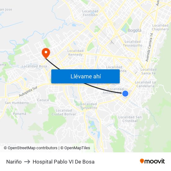 Nariño to Hospital Pablo VI De Bosa map