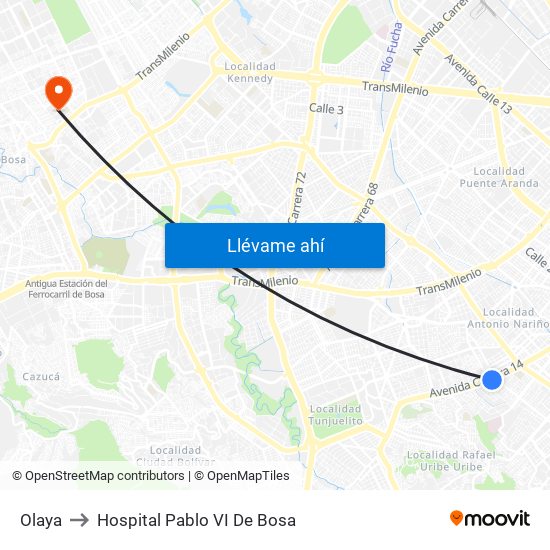 Olaya to Hospital Pablo VI De Bosa map