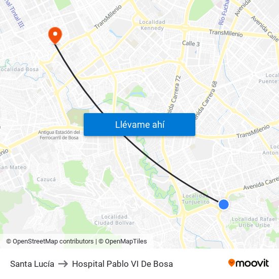 Santa Lucía to Hospital Pablo VI De Bosa map