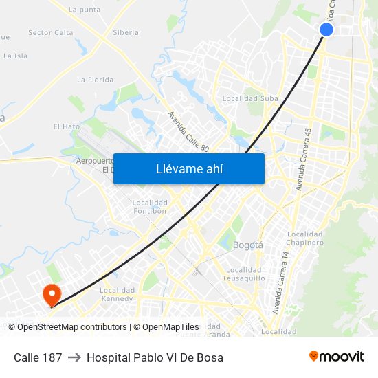 Calle 187 to Hospital Pablo VI De Bosa map