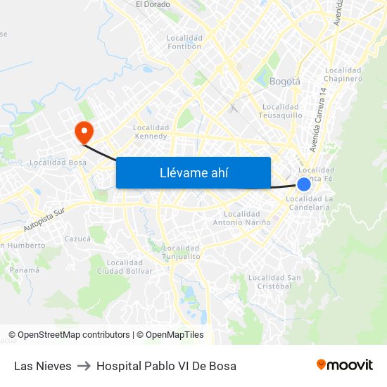 Las Nieves to Hospital Pablo VI De Bosa map