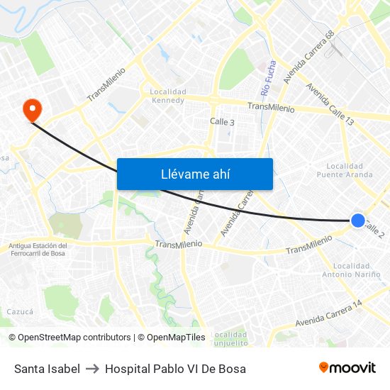 Santa Isabel to Hospital Pablo VI De Bosa map