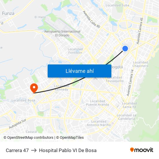 Carrera 47 to Hospital Pablo VI De Bosa map