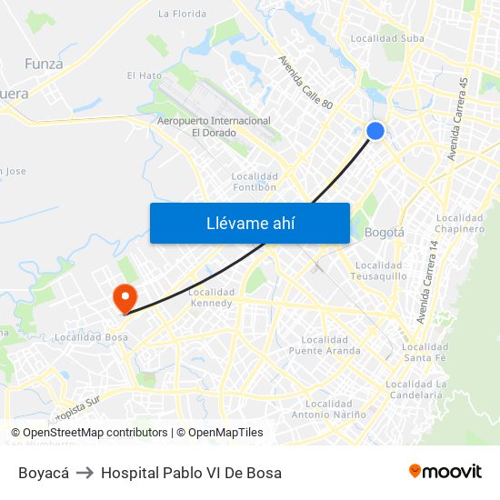 Boyacá to Hospital Pablo VI De Bosa map