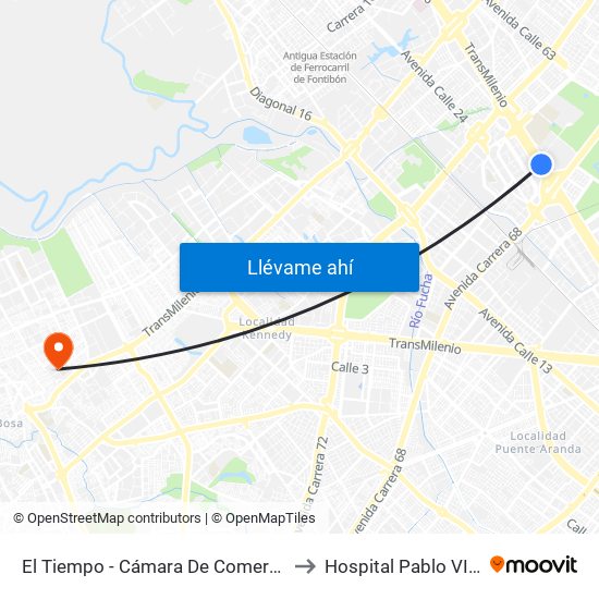 El Tiempo - Cámara De Comercio De Bogotá to Hospital Pablo VI De Bosa map