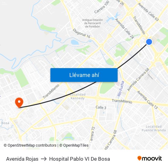 Avenida Rojas to Hospital Pablo VI De Bosa map