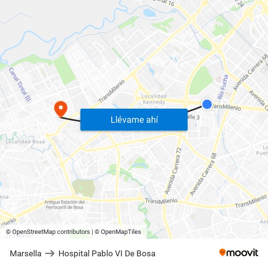 Marsella to Hospital Pablo VI De Bosa map