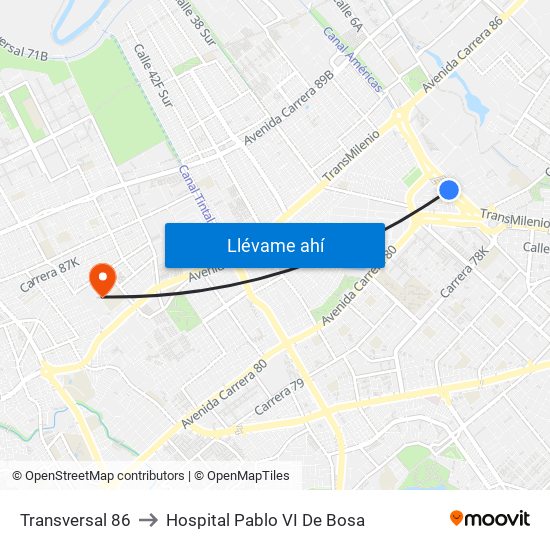 Transversal 86 to Hospital Pablo VI De Bosa map