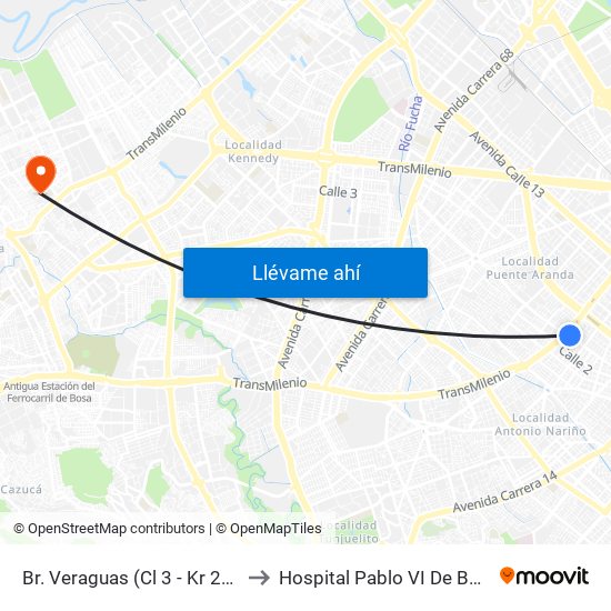 Br. Veraguas (Cl 3 - Kr 29a) to Hospital Pablo VI De Bosa map