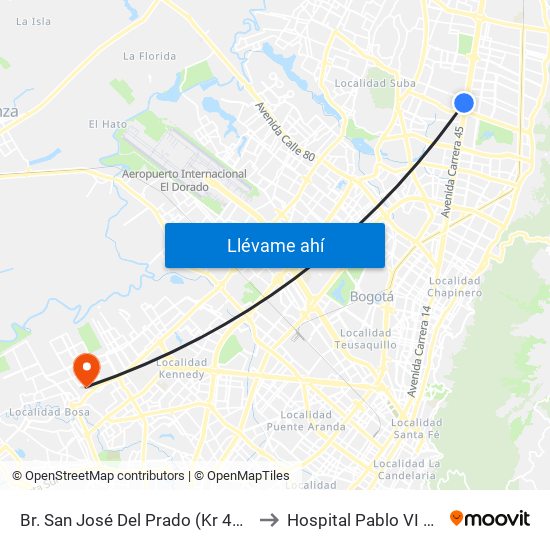 Br. San José Del Prado (Kr 45a - Cl 137) to Hospital Pablo VI De Bosa map