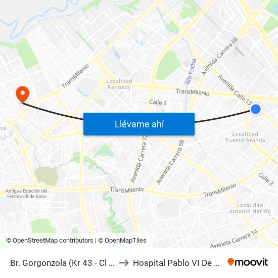 Br. Gorgonzola (Kr 43 - Cl 12b) to Hospital Pablo VI De Bosa map